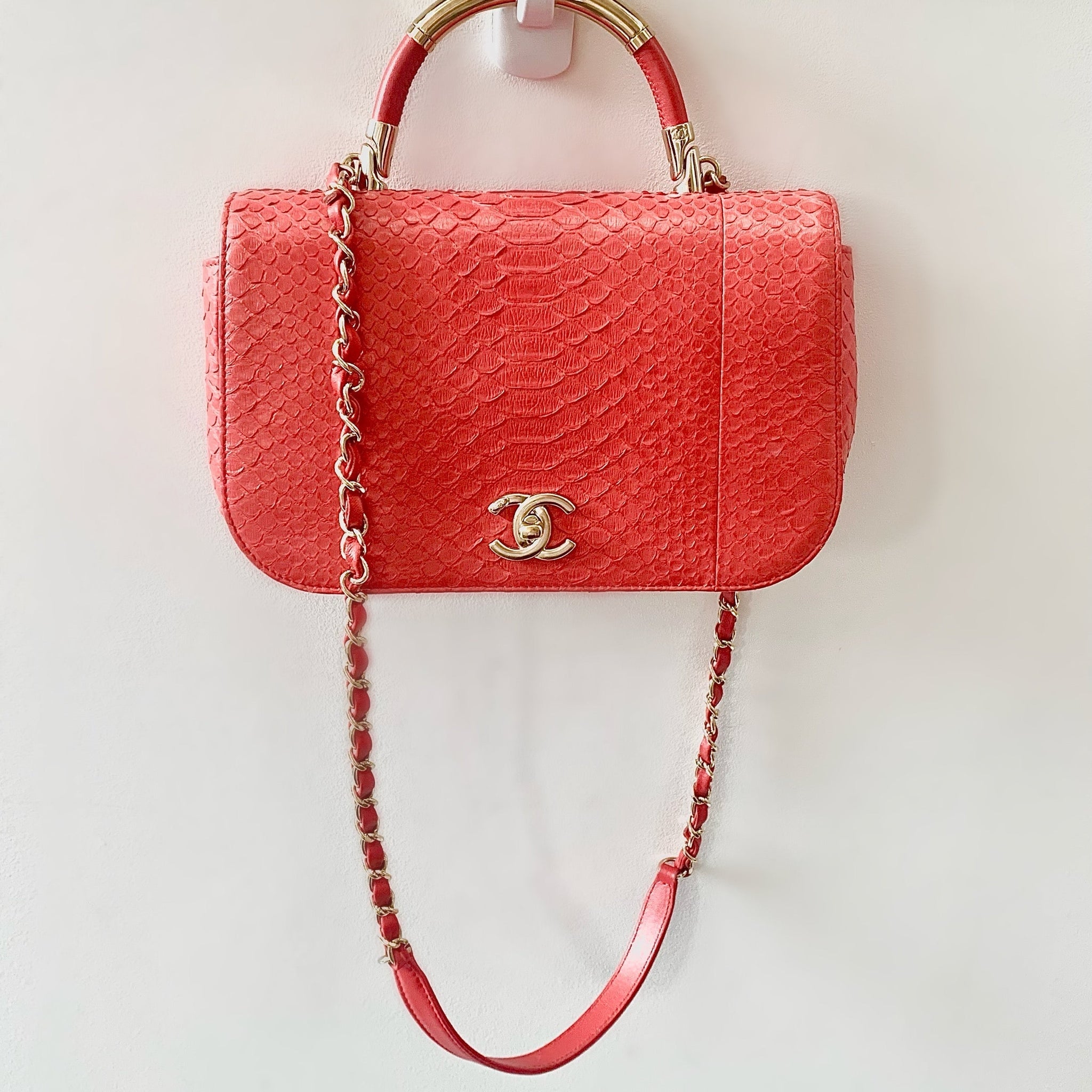 CHANEL RED PYTHON FLAP BAG