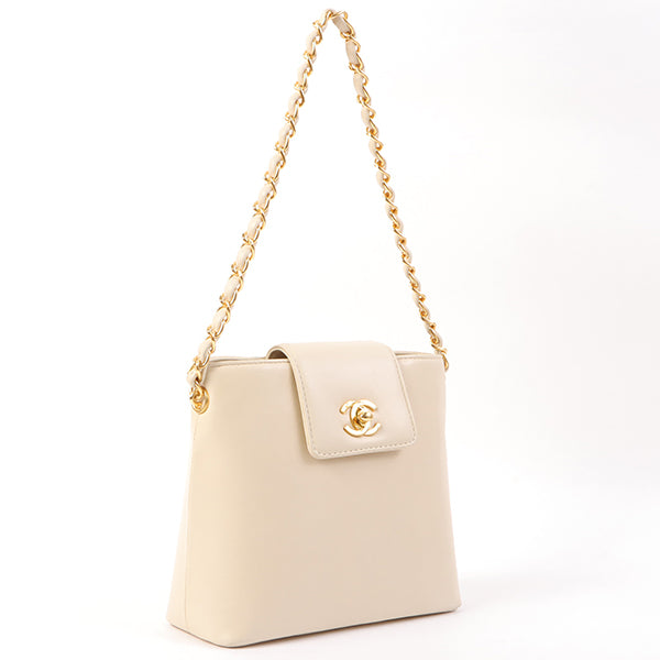 Chanel Around 1998 Made Turn-Lock Mini Chain Handle Bag Ivory
