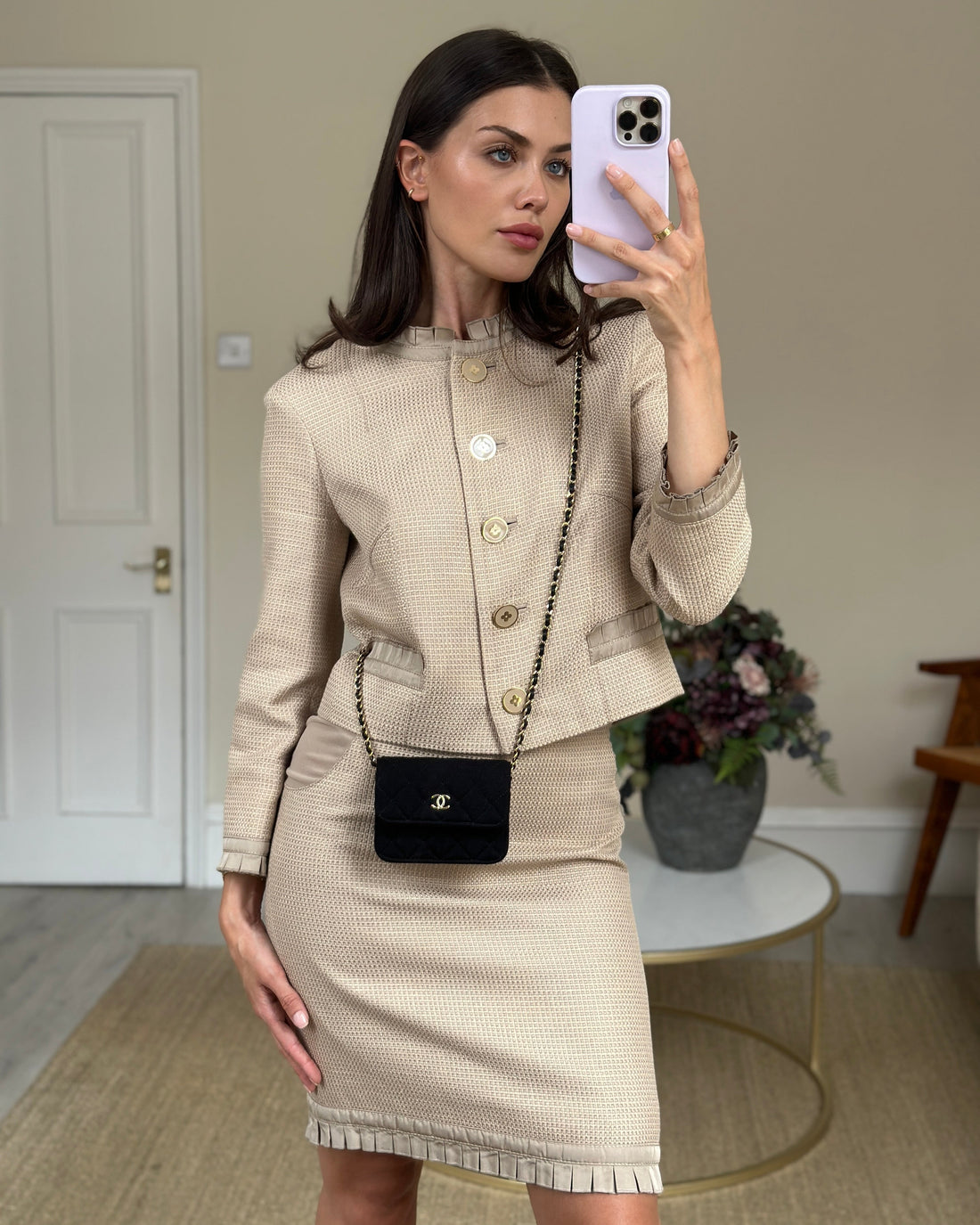 Chanel Ultra Mini Black Jersey Fabric Cross-Body Bag with Champagne Gold Hardware