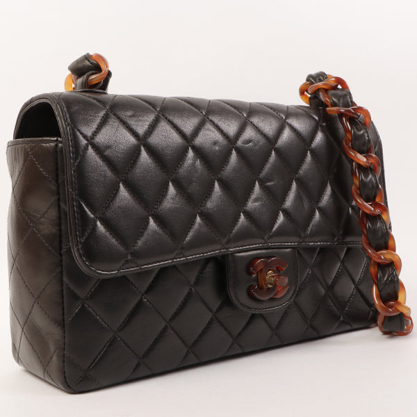 CHANEL Around 1995 Made Tortoiseshell Classic Flap Chain Bag 25Cm Black