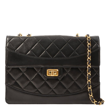 Chanel Around 1990 Made Design Flap Logo Turn Lock Chain Bag Black