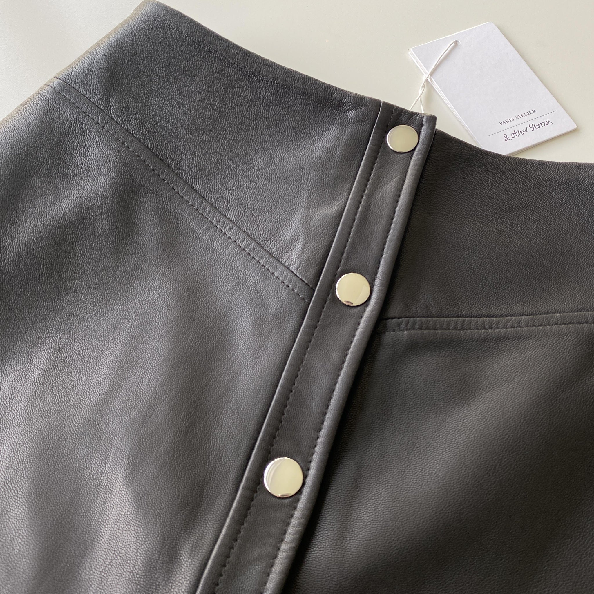& OTHER STORIES Leather Snap Button Mini Skirt - SIZE EUR 34 / US 2