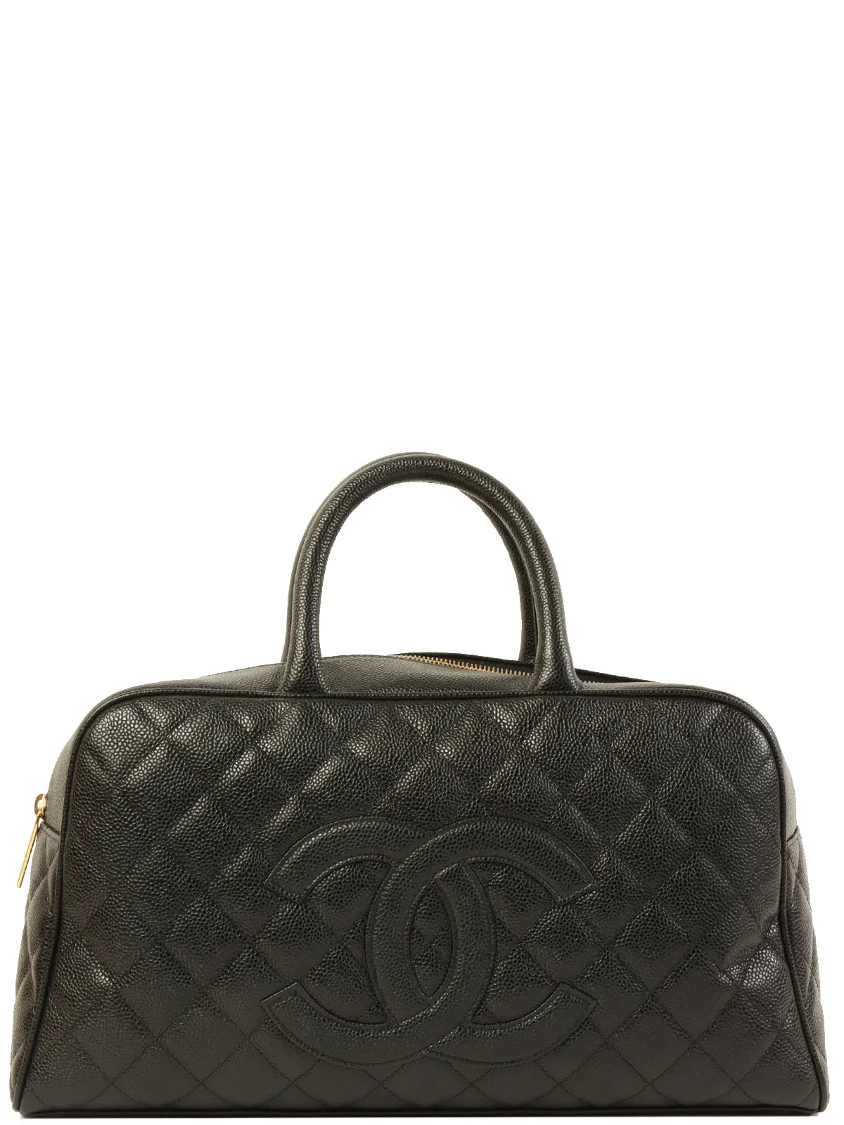 CHANEL Around 2003 Made Caviar Skin Cc Mark Stitch Boston Bag Black