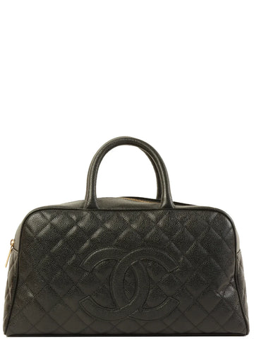 CHANEL Around 2003 Made Caviar Skin Cc Mark Stitch Boston Bag Black
