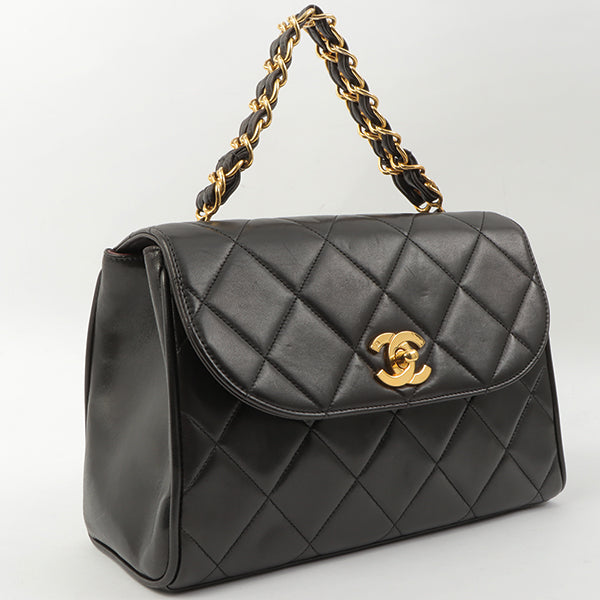 Chanel Around 1995 Made Design Flap Turn-Lock Chain Hand Bag Black