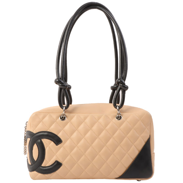 Chanel Around 2005 Made Cambon Shoulder Bag Beige/Black