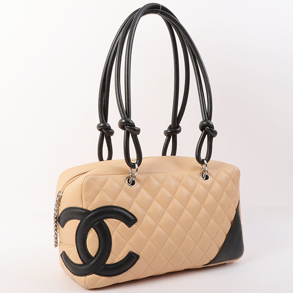 Chanel Around 2005 Made Cambon Shoulder Bag Beige/Black