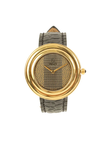 FENDI Boys Round Stripped Face Watch Black/Gold