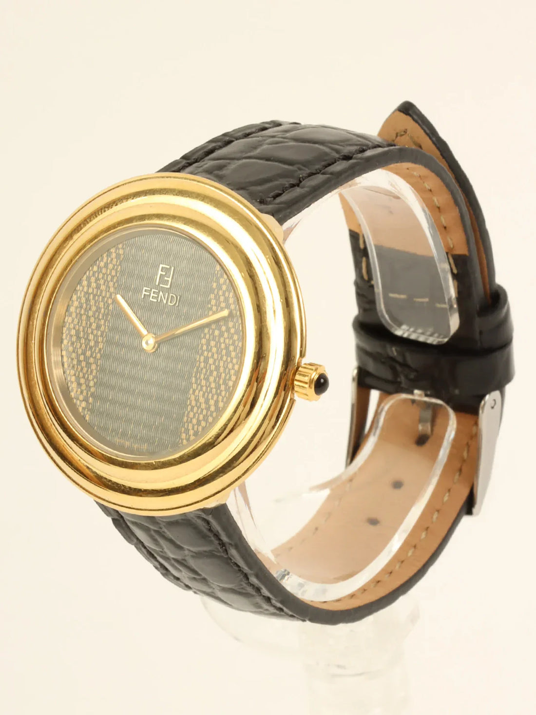 FENDI Boys Round Stripped Face Watch Black/Gold