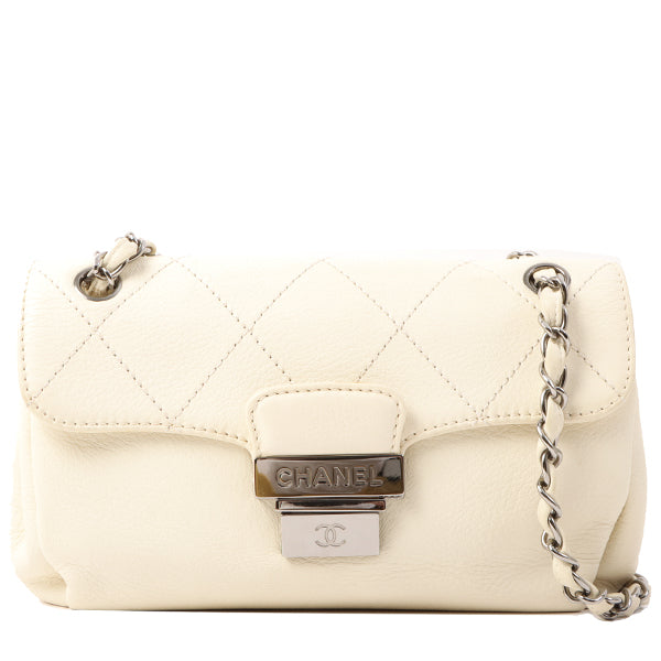 Chanel Around 2005 Made Logo Plate Chain Bag Ivory