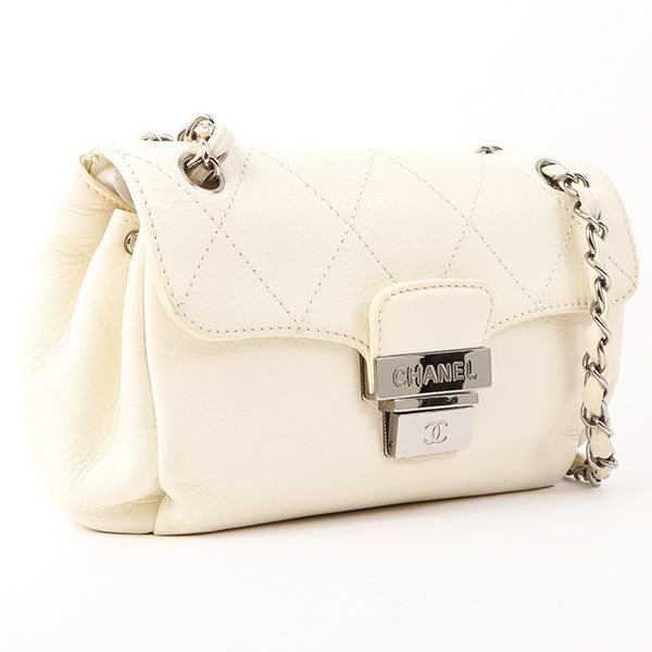 Chanel Around 2005 Made Logo Plate Chain Bag Ivory
