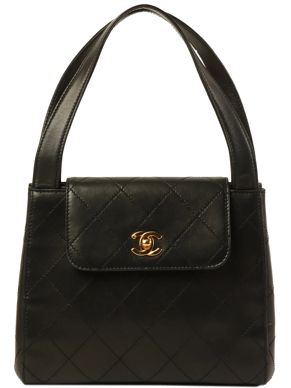 CHANEL Around 1998 Made Turn-Lock Top Handle Bag Black
