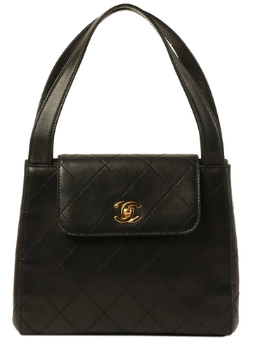CHANEL Around 1998 Made Turn-Lock Top Handle Bag Black