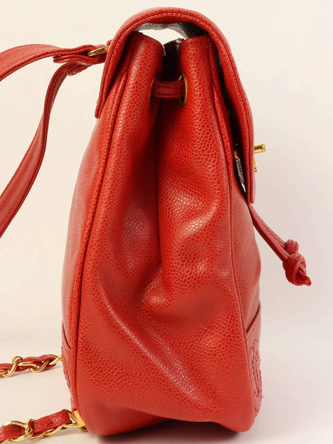 CHANEL Around 1995 Made Caviar Skin 6 Cc Mark Stitch Turn-Lock Backpack Red