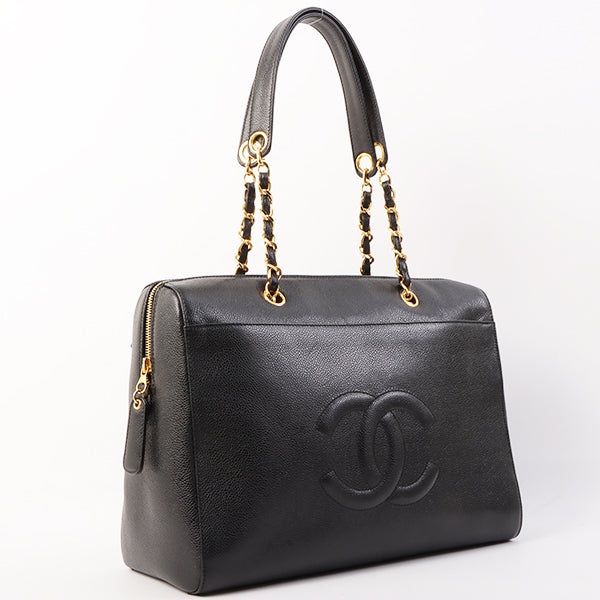 Chanel Around 1998 Made Caviar Skin Cc Mark Stitch Chain Tote Bag Black