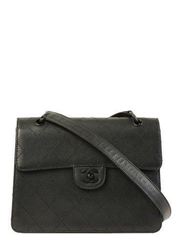 CHANEL Around 1998 Made Caviar Skin Turn-Lock Shoulder Bag Black