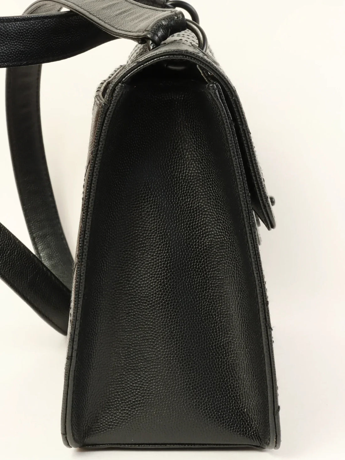 CHANEL Around 1998 Made Caviar Skin Turn-Lock Shoulder Bag Black