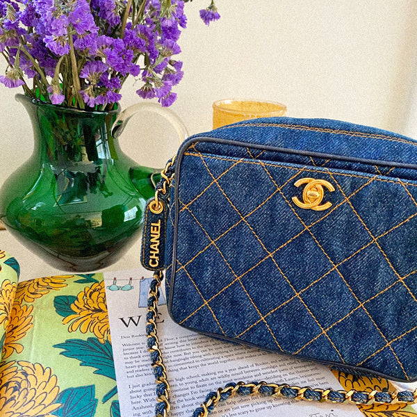 Chanel Around 1997 Made Denim Turn-Lock Mini Chain Bag Indigo