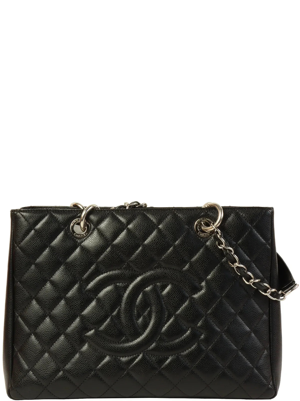 CHANEL Around 2014 Made Caviar Skin Cc Mark Stitch Chain Tote Bag Black