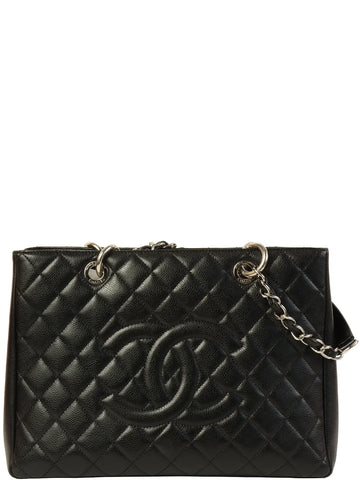 CHANEL Around 2014 Made Caviar Skin Cc Mark Stitch Chain Tote Bag Black