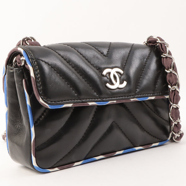 Chanel Around 2005 Made Chevron Cc Mark Plate Mini Chain Bag Black/Multi