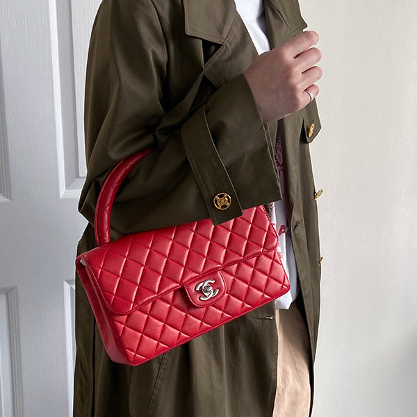 Chanel Around 1997 Made Classic Flap Top Handle Bag Red