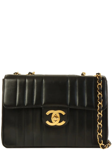 CHANEL Around 1995 Made Mademoiselle Stitch Turn-Lock Chain Bag Black