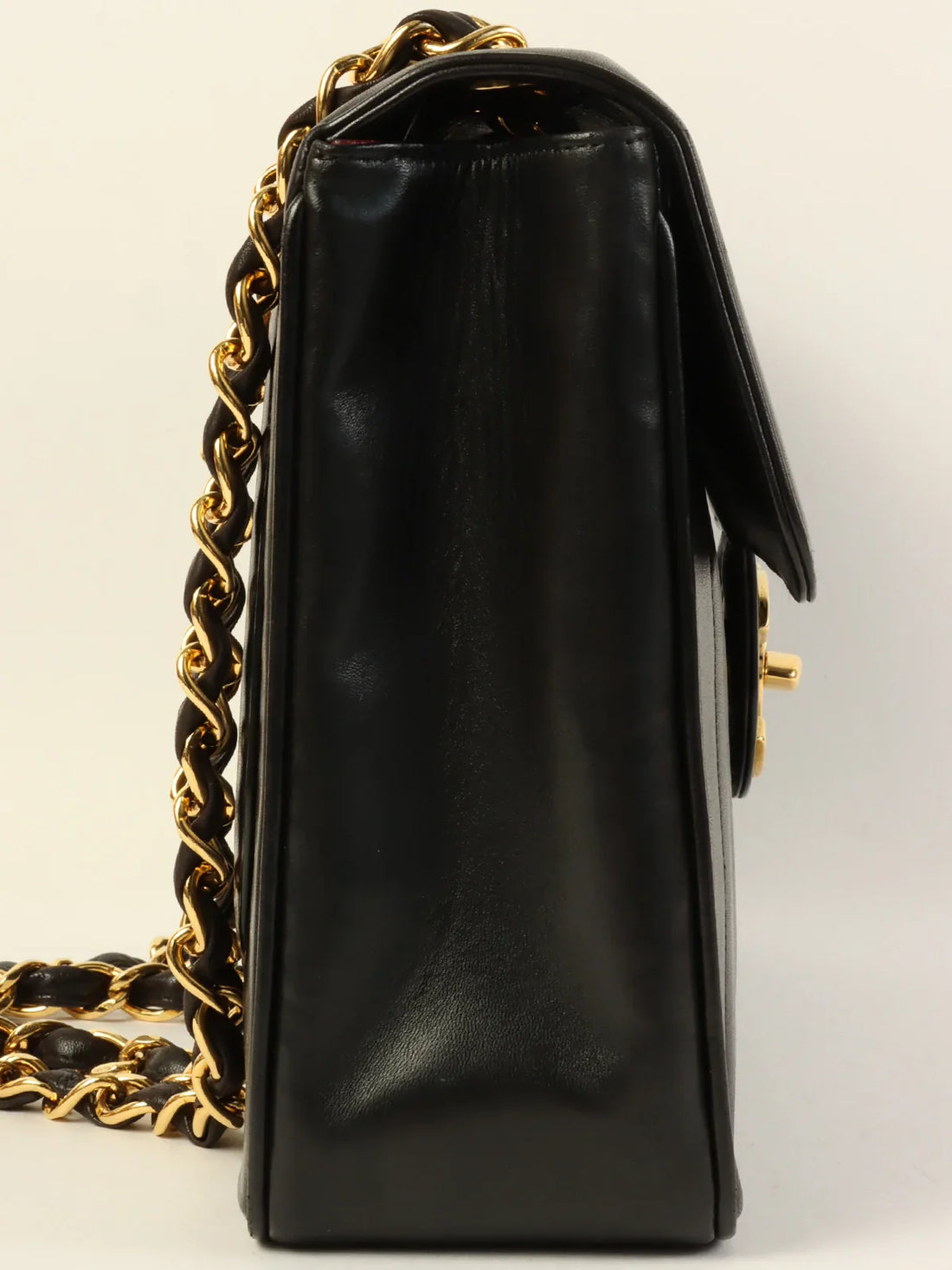 CHANEL Around 1995 Made Mademoiselle Stitch Turn-Lock Chain Bag Black
