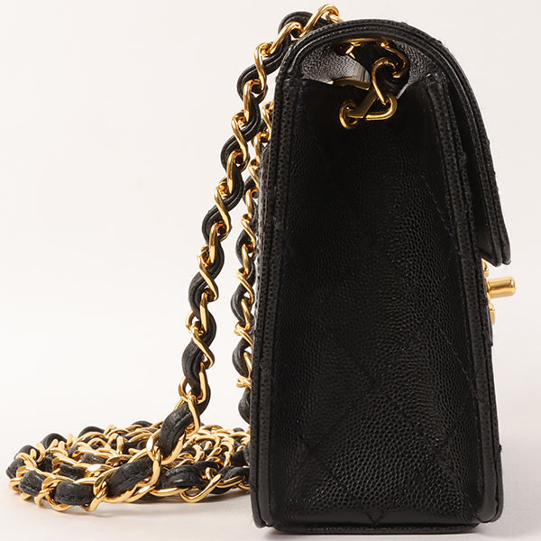 Chanel Around 1998 Made Caviar Skin Classic Flap Chain Bag Mini Black