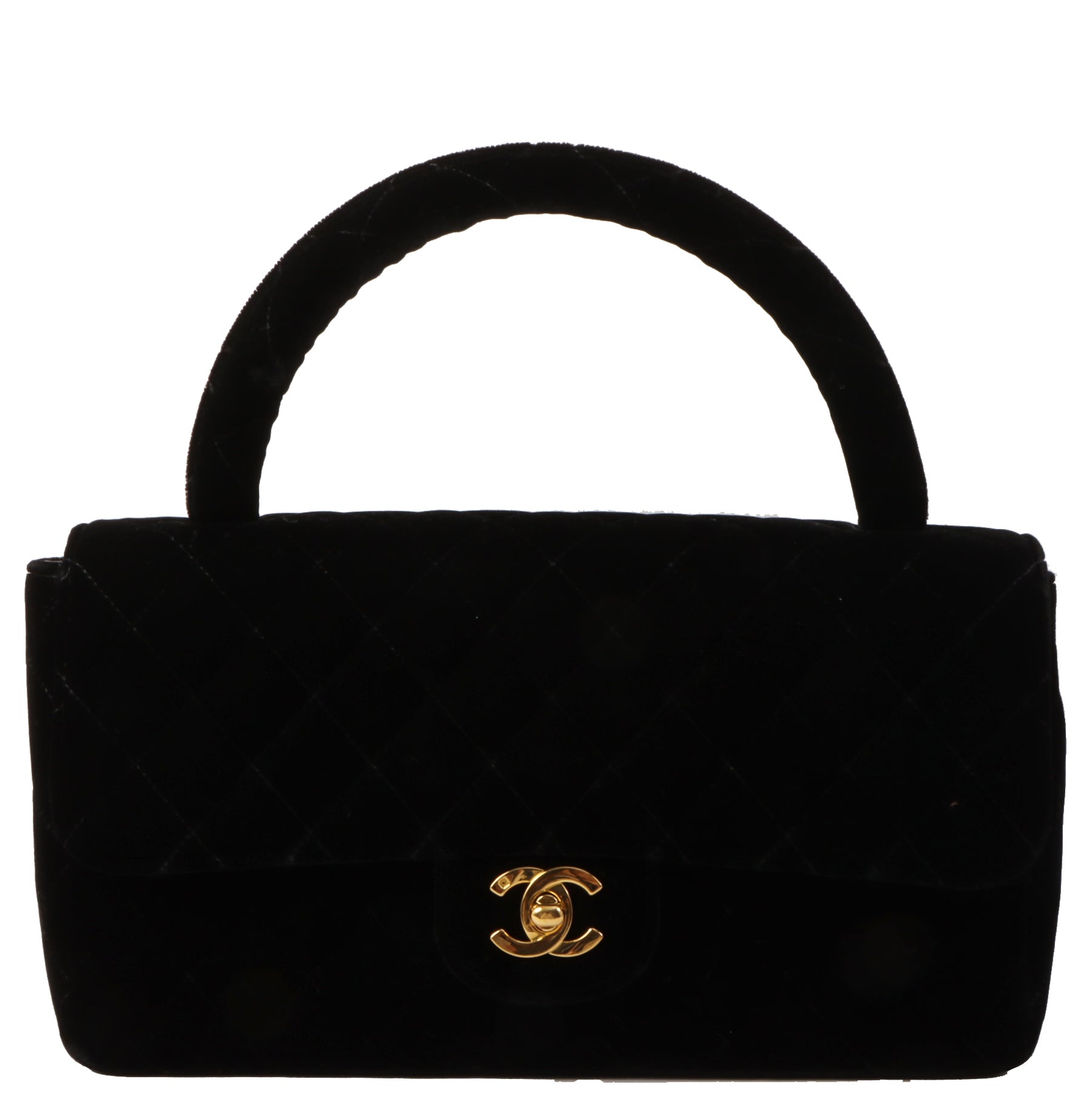Chanel Around 1995 Made Velour Classic Flap Top Handle Bag Black