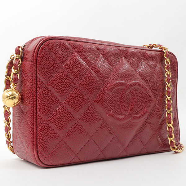 Chanel Around 1995 Made Caviar Skin Cc Mark Stitch Chain Shoulder Bag Bordeaux