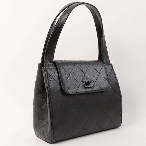 Chanel Around 1998 Made Wild Stitch Turn-Lock Top Handle Bag Black
