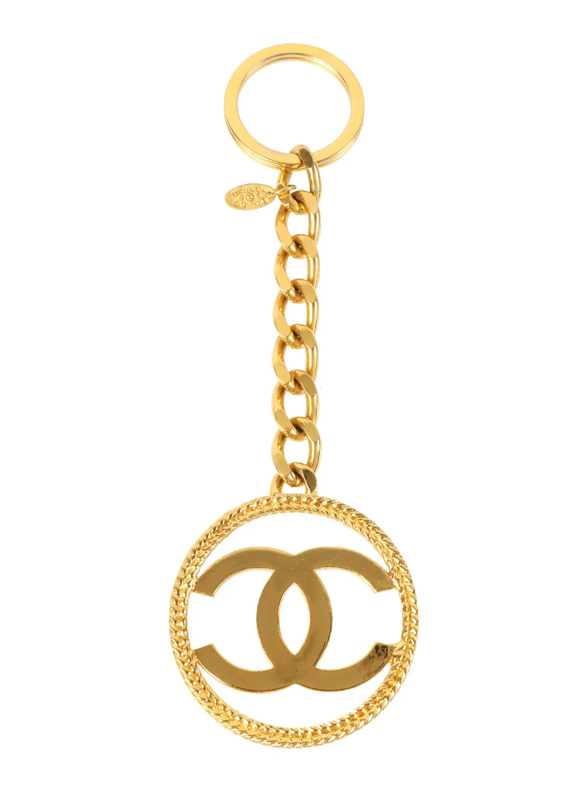 CHANEL 1991 Made Round Cc Mark Cutout Key Ring Gold