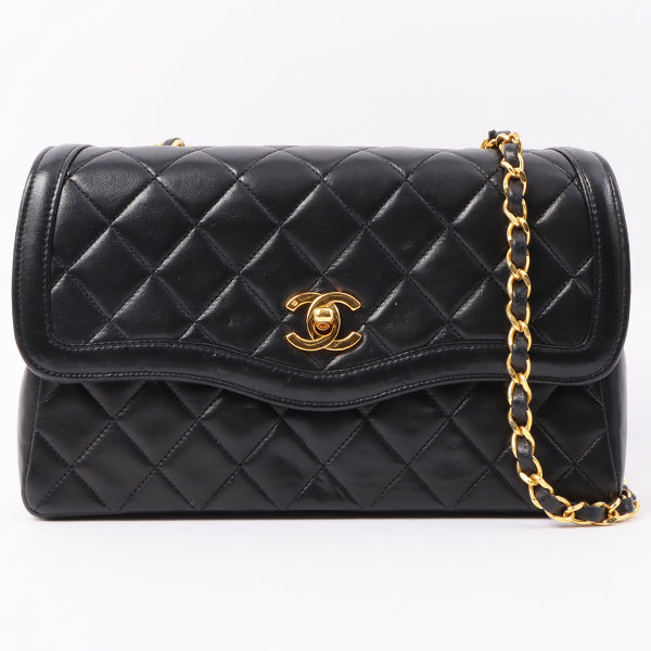 Chanel Around 1990 Made Edge Flap Turn-Lock Chain Bag With Pouch Black