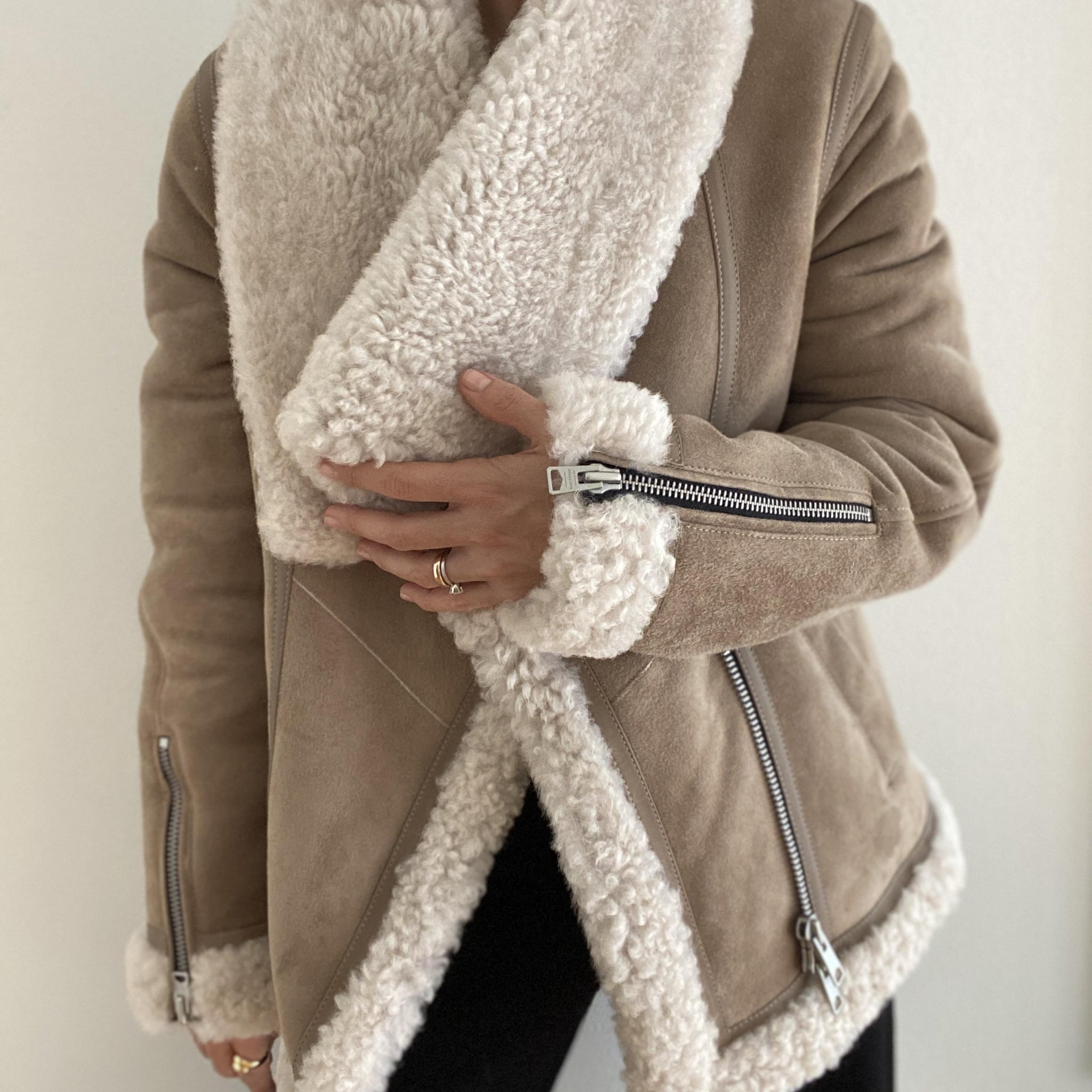 ALL SAINTS Harlow Shearling Aviator Jacket - Size Medium