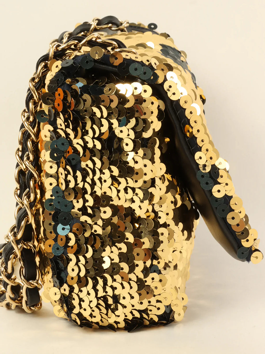 CHANEL Around 2008 Made Sequin Cc Mark Chain Bag Gold/Black