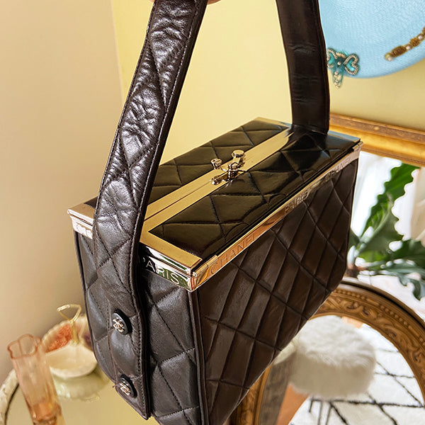 Chanel Around 1997 Made Logo Plate Box Handbag Black/Silver