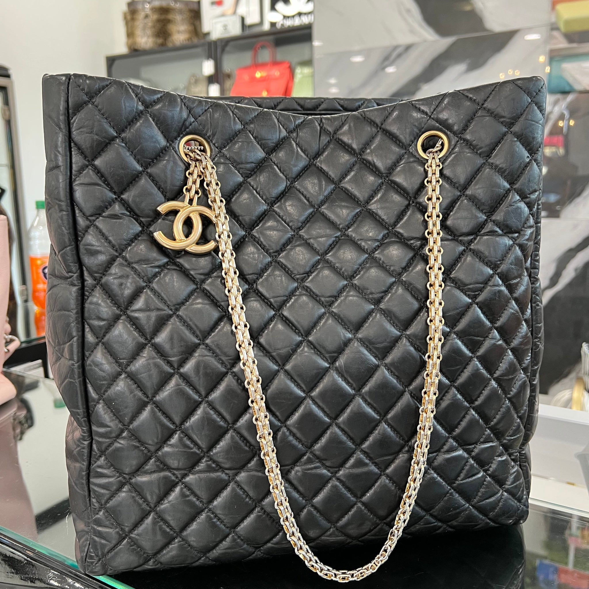 CHANEL Quilted Leather Black Tote