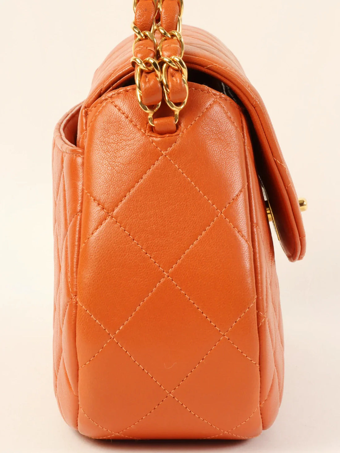 CHANEL Around 1997 Made Turn-Lock Top Handle Bag Orange