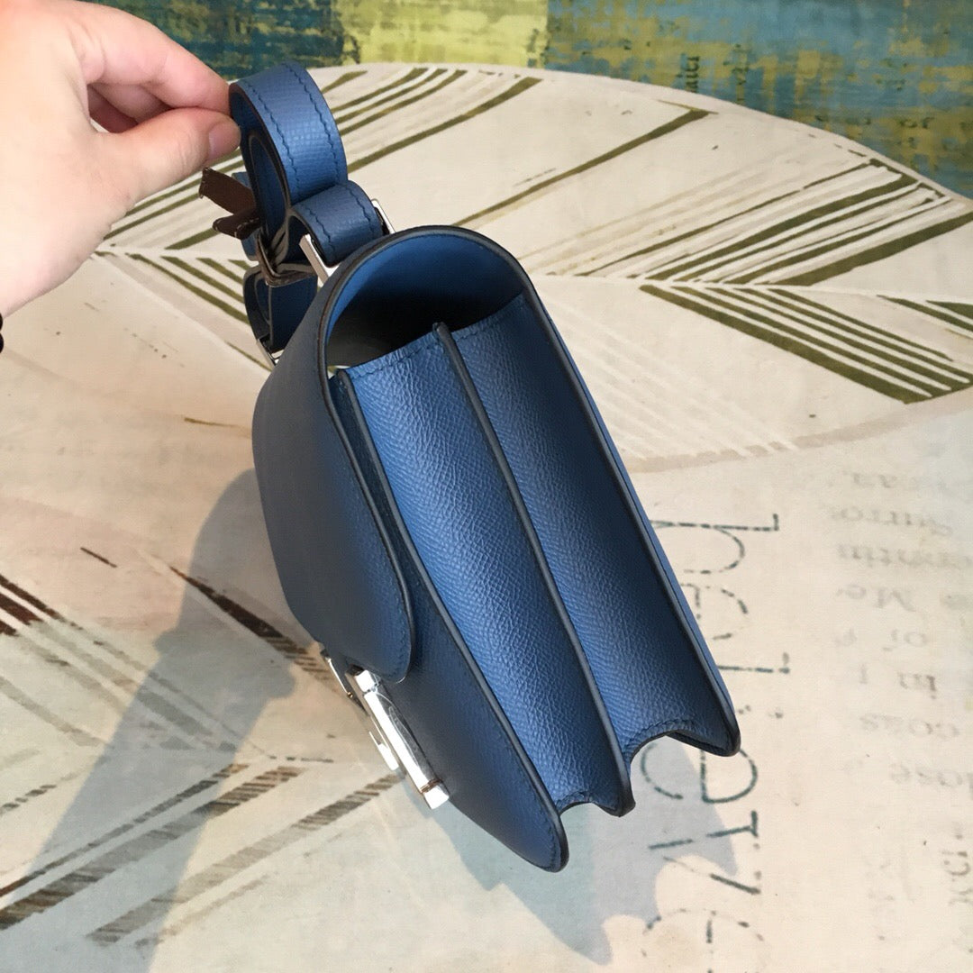 HM Constance 18 Epsom Navy Blue For Womtlm Silver Toned Hardware, Womtlm’s Handbags, Shoulder Bags 7.1in/18cm