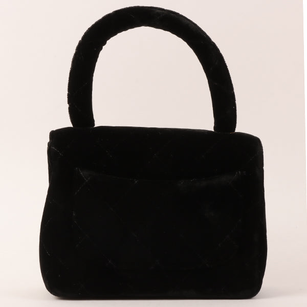 CHANEL Around 1992 Made Velour Classic Flap Top Handle Bag Mini Black