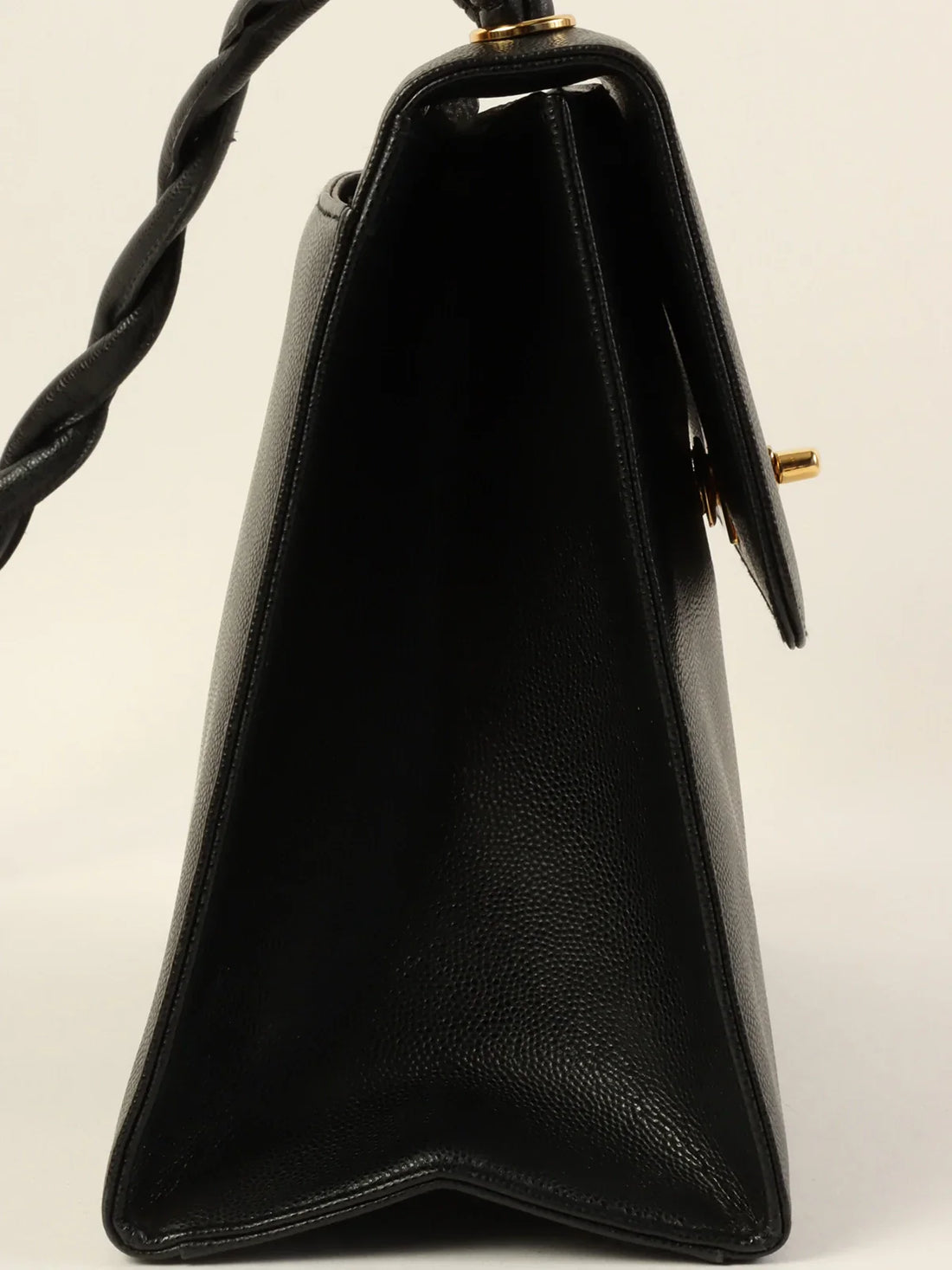 CHANEL Around 1998 Made Caviar Skin Turn-Lock Twist Shoulder Bag Black