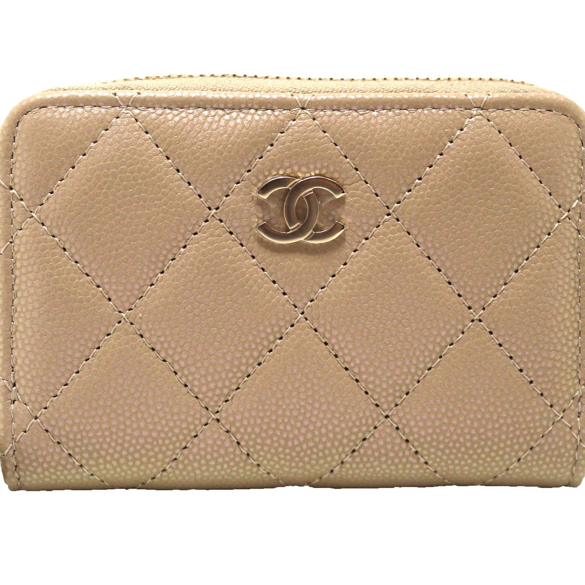 NEW Chanel Iridescent Dark Beige Quilted Caviar Leather Classic Zipped Coin Purse