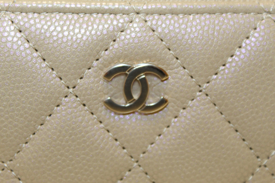 NEW Chanel Iridescent Dark Beige Quilted Caviar Leather Classic Zipped Coin Purse