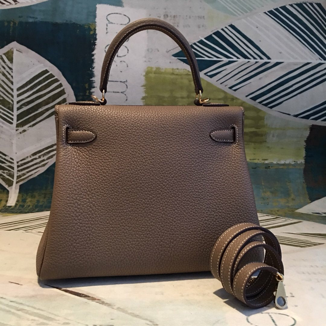 HM Kelly 28 Greige Bag With Gold Toned Harware For Womtlm, Handbags, Shoulder Bags 11in/28cm