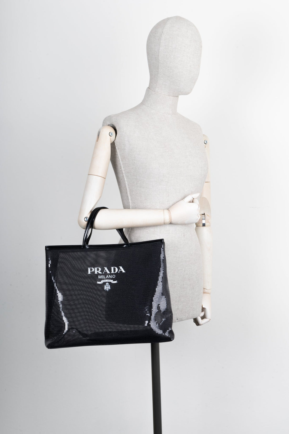PRADA Tote Sequined Mesh Black