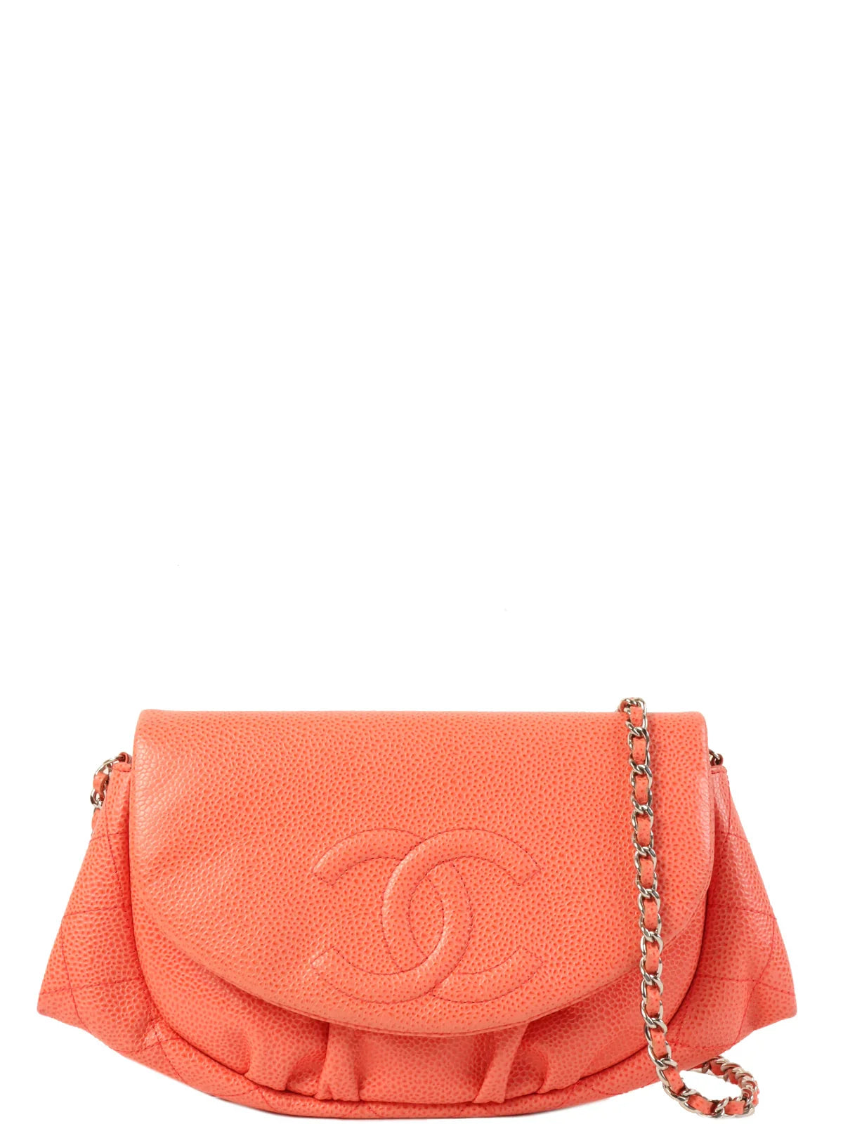 CHANEL Around 2014 Made Caviar Skin Cc Mark Stitch Wallet On Chain Salmon Pink
