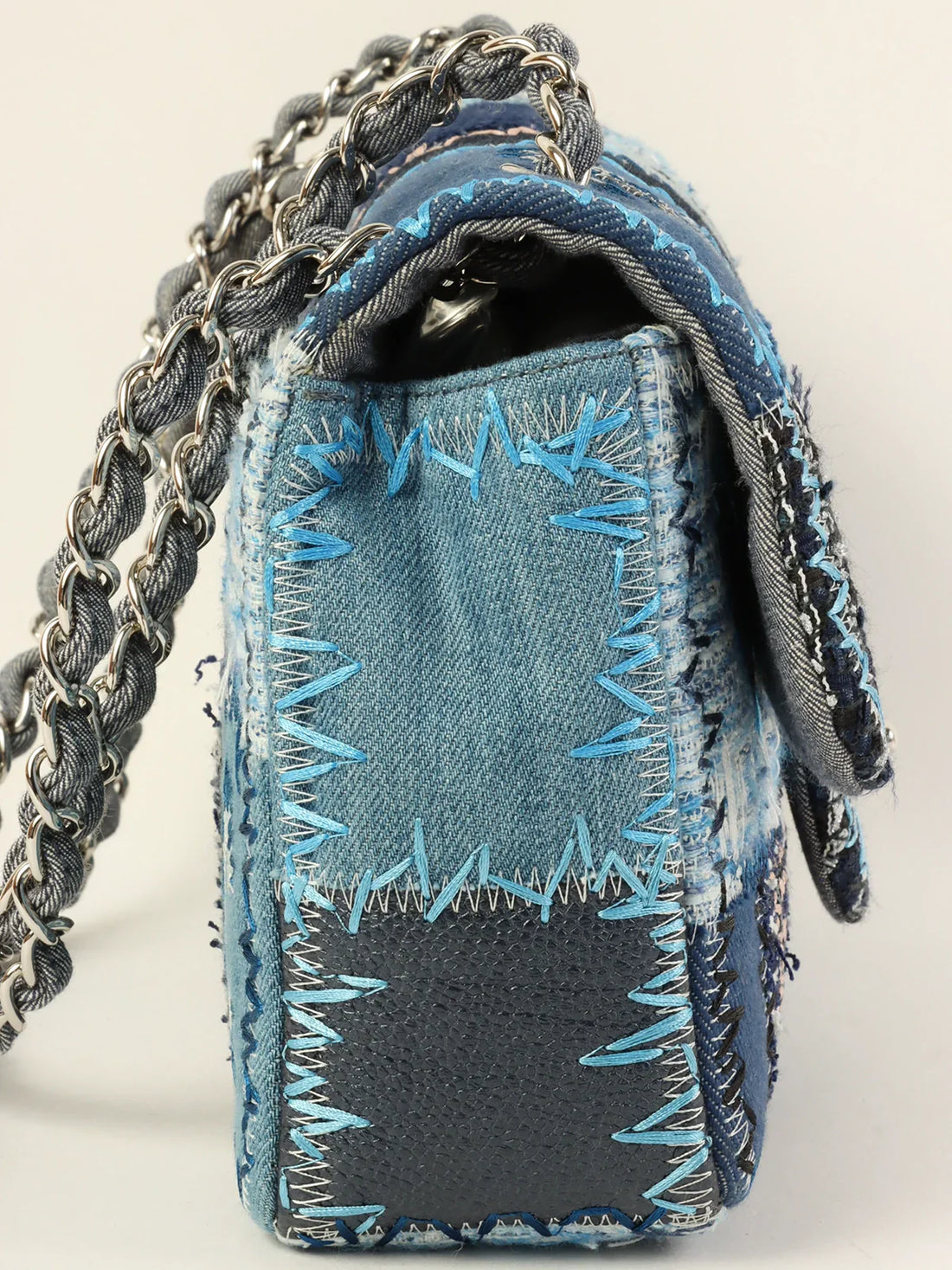 CHANEL Around 2014 Made Patchwork Classic Flap Chain Shoulder Bag Blue/Multi