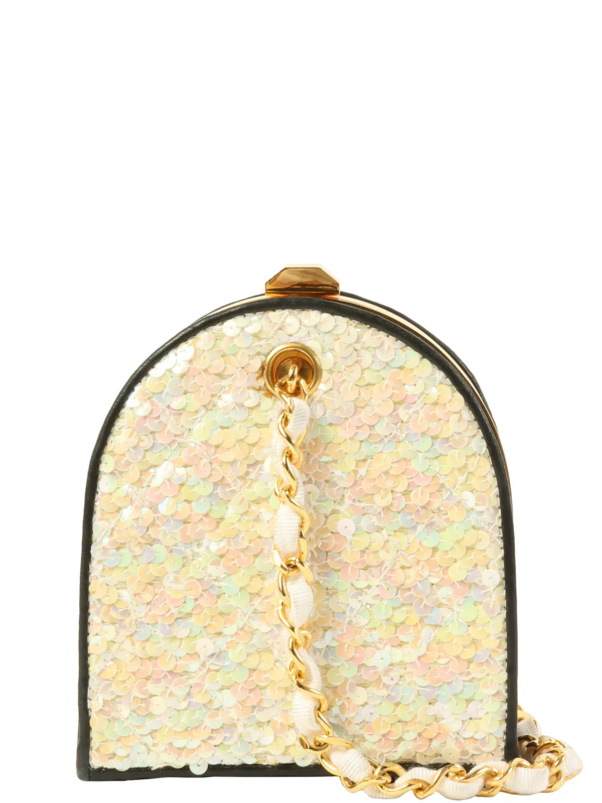 CHANEL Around 1990 Made Aurora Sequin Cc Mark Metal Clasp Mini Chain Bag Multi/Gold