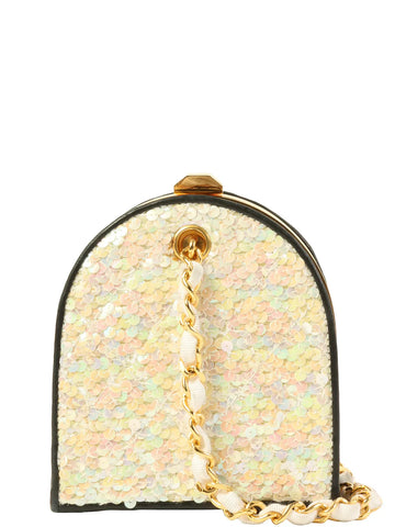 CHANEL Around 1990 Made Aurora Sequin Cc Mark Metal Clasp Mini Chain Bag Multi/Gold